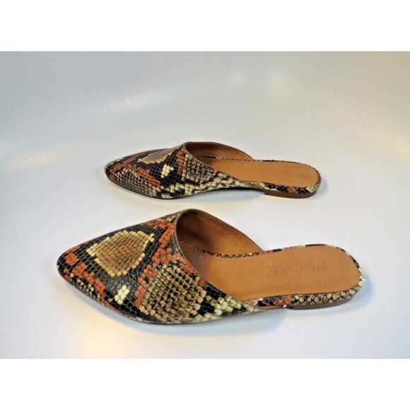 Madewell The Remi Mule In Snake Embossed Leather Slip-On Flat Shoes Women's 6.5 - Picture 11 of 11